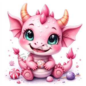 Cute Pink Baby Dragon Clipart Fantasy Digital Download PNG Transparent Background