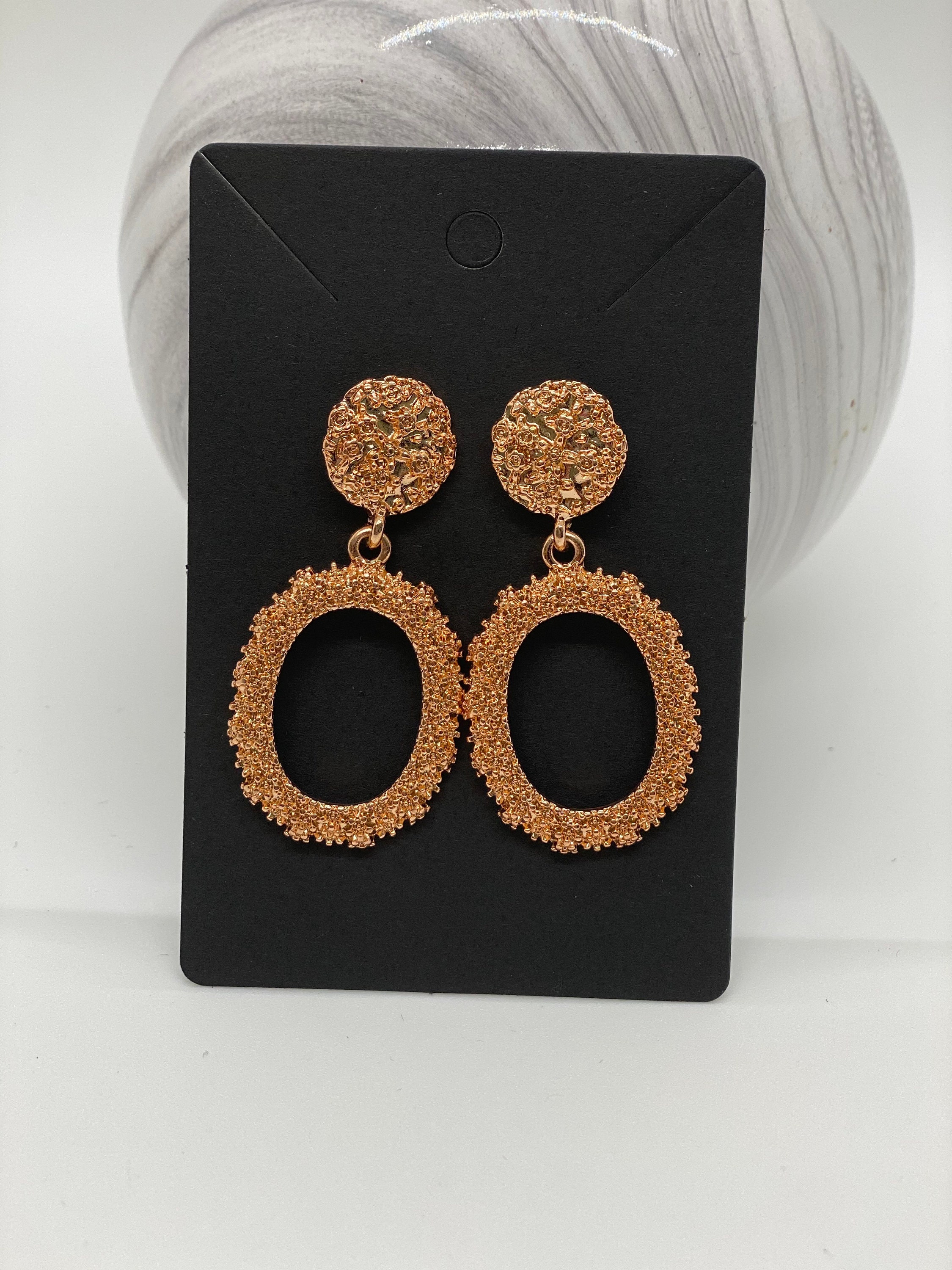 Oval Shaped geometric earrings in rose gold and silver Etsy