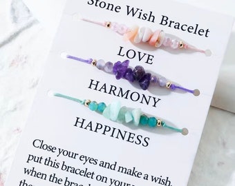 Gemstone wish bracelet, friendship bracelet, Rose quartz, Amethyst, Aquamarine, birthday gifts, gemstone jewellery, crystals