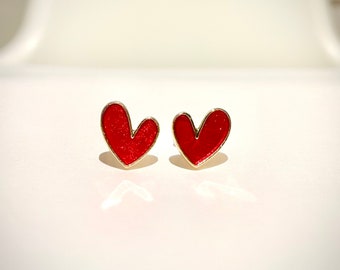 Love Heart Earrings | Gold Stud Earrings | Resin Love Heart | Valentines Day Gift | Anniversary Gift