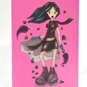 Leuke heks, Goth Girl-personagekaart, ideaal voor elke gelegenheid, alternatieve Valentijnsdag, Halloween, jubileumwenskaart.