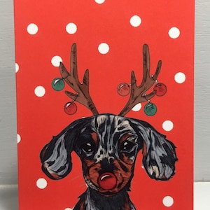 Weihnachts-Dackel, Daxie, Dackel, Weihnachtskarte, festlicher Hund, Dackel, ideal für Dackelliebhaber und Hundeliebhaber.