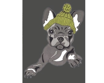 French Bull Dog greeting cards, frenchies, dogs in hats , Quality card and  blank inside, perfect for any occasion birthday .