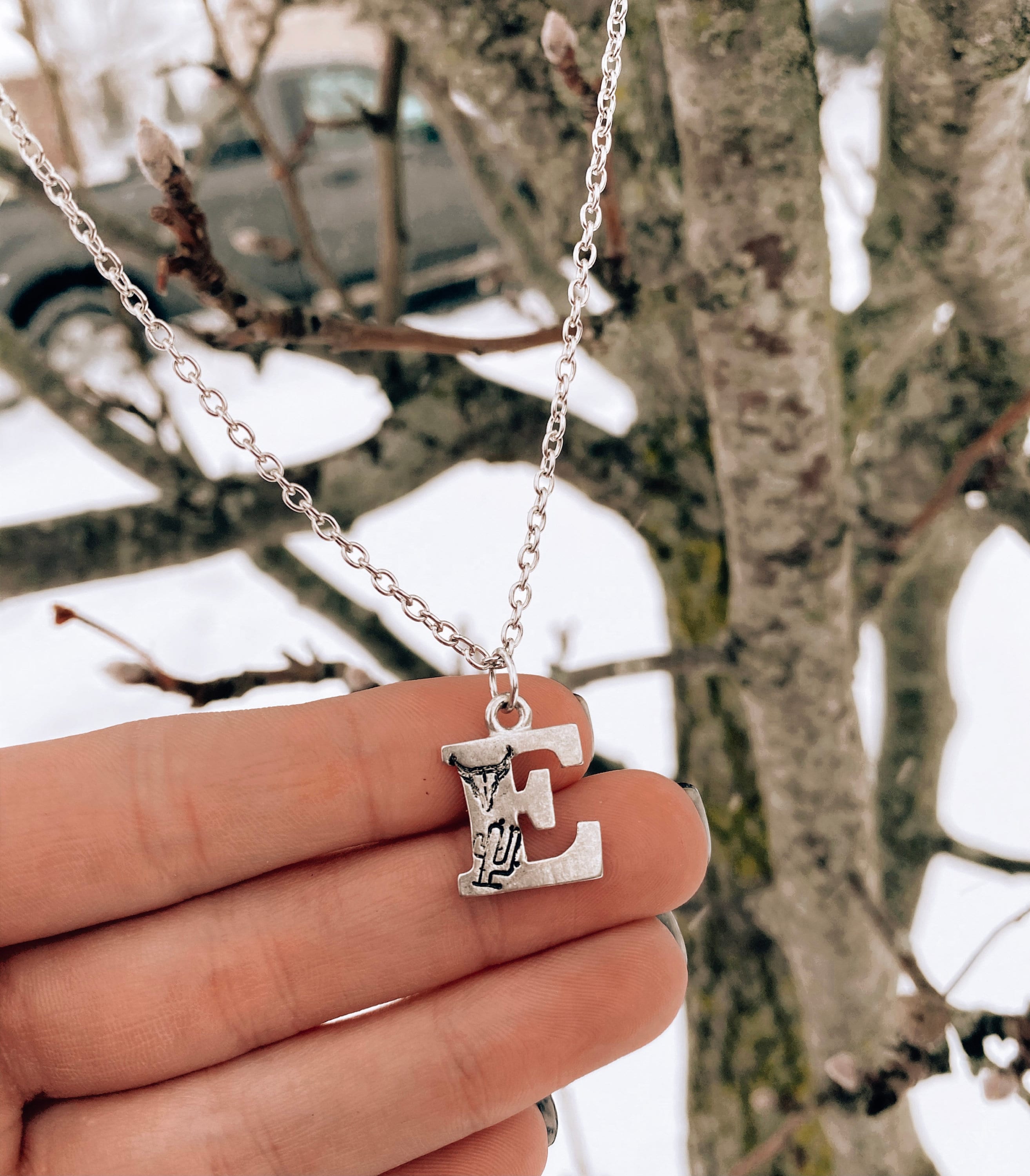 Initial Stamp Necklace Etsy