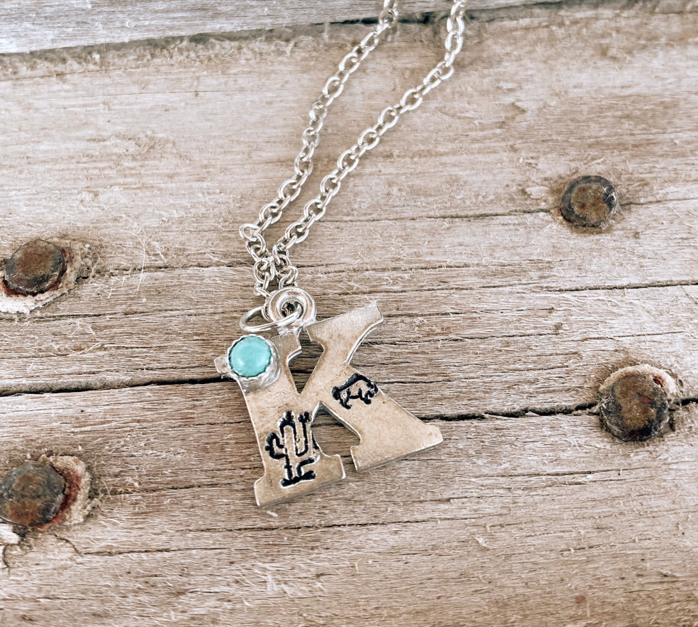 Initial Stamp Necklace Etsy