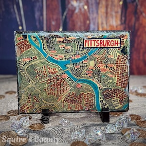 Middeleeuwse kaart Pittsburgh 5 x 7 inch leisteen op standaard