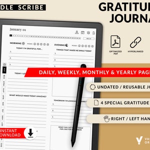 kindle Scribe Gratitude Journal, Undated, Reusable, Kindle Scribe Templates, Kindle Scribe Journal, Hyperlinked PDF, 1 Year Journal