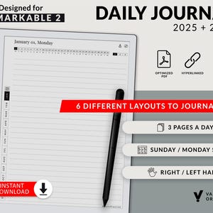 Daily Journal Template For Remarkable 2 Eink Tablets, 2025, 2026, Interactive PDF, Fully Hyperlinked, Journal Template for Remarkable2