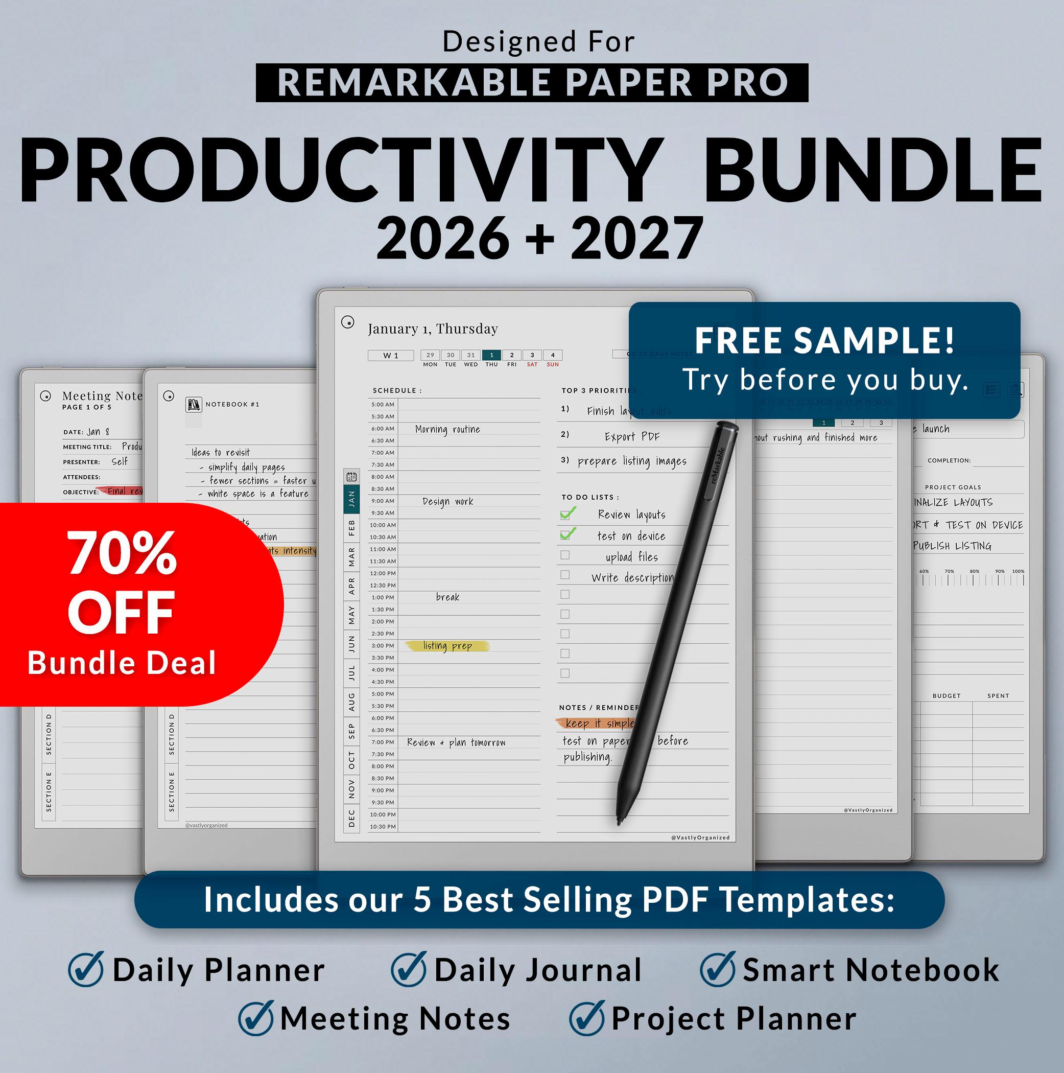Templates for Remarkable Paper Pro | Productivity Bundle 2026-2027 ...