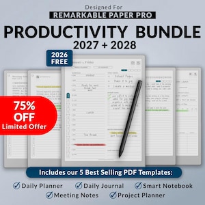 Plantillas para Remarkable Paper Pro / Paquete de productividad 2026 + 2027 + 2028 / Plantillas minimalistas / PDF con hipervínculos completos