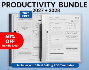 Templates for Remarkable 2, Paper Pure Tablets | Productivity Bundle 2026 + 2027 + 2028 | Minimalist Templates | Fully Hyperlinked PDF
