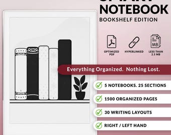 Notebook Template for Supernote A5X, Manta | Smart Notebook, 30 Layouts, 5 IN 1 Notebooks with Index, Customizable, Hyperlinked Notes PDF