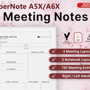 Supernote A5x & A6x Meeting Template, Hyperlinked, Instant Download, Interactive PDF, Supernote Template, 2024