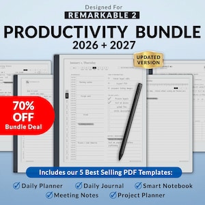 Templates for Remarkable 2 Tablets | Productivity Bundle 2026-2027 | Minimalist Planner, journal, notebook, meeting | Hyperlinked PDF