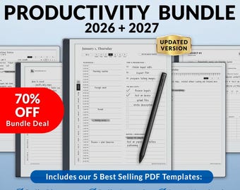 Templates for Remarkable 2 Tablets | Productivity Bundle 2026-2027 | Minimalist Planner, journal, notebook, meeting | Hyperlinked PDF