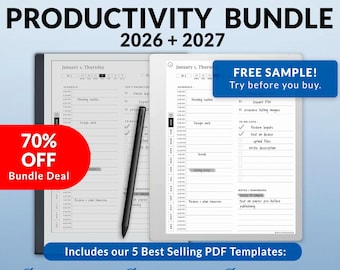 Templates for Remarkable 2, Paper Pure Tablets | Productivity Bundle 2026-2027 | Minimalist Templates | Fully Hyperlinked PDF