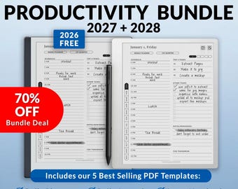 Vorlagen für Remarkable 2 und Paper Pure Tablets | Produktivitätspaket 2027 + 2028 | Minimalistische Vorlagen | Vollständig verlinktes PDF