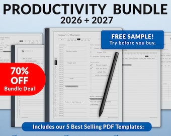 Templates for Remarkable 2 Tablets | Productivity Bundle 2026-2027 | Minimalist Planner, journal, notebook, meeting | Hyperlinked PDF