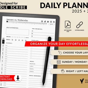 Kindle Scribe Daily Planner 2025, 2026, Minimalist, Hyperlinked, Kindle Scribe Templates, Calendar, Monthly, Weekly, Kindle Scribe Planner