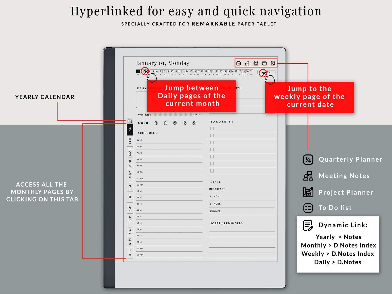 Daily Planner Template for Remarkable 2 Eink Tablet, 2025, 2026 ...