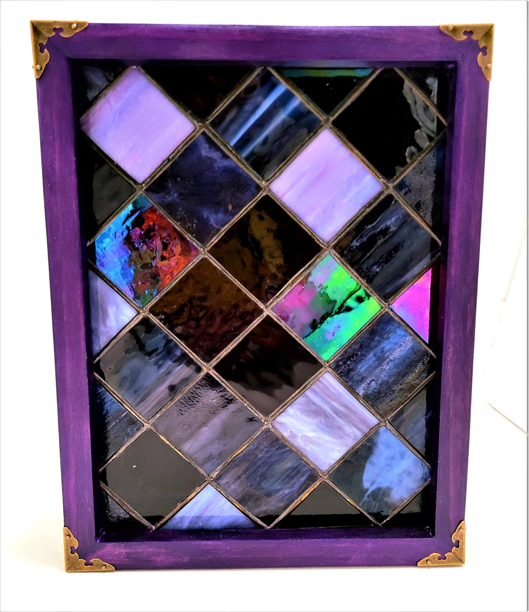 The Plaid Seriesstained Glass Light Boxpurple Etsy