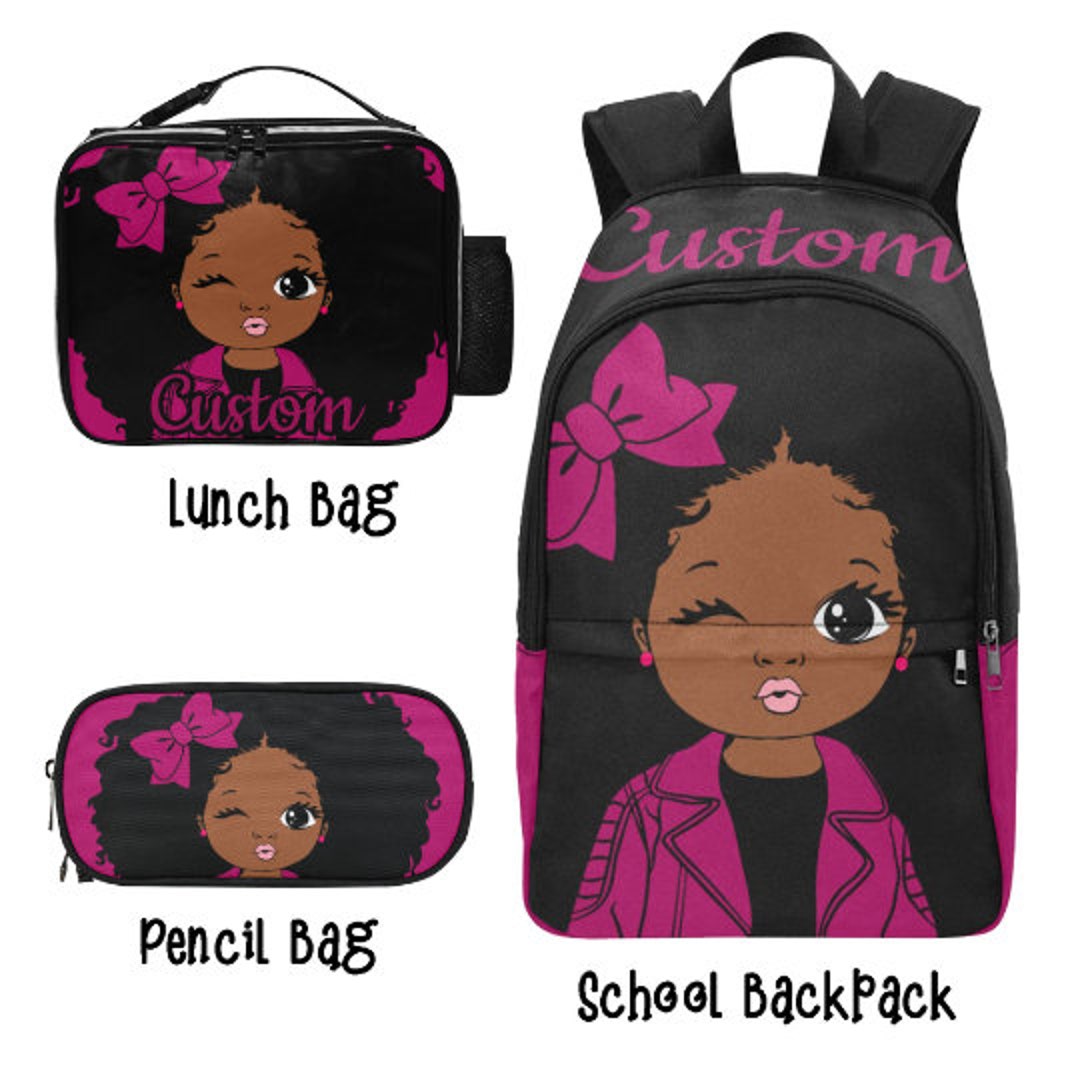 Custom Black Girl Bookbag With Pencil Bag and Lunch Box Etsy