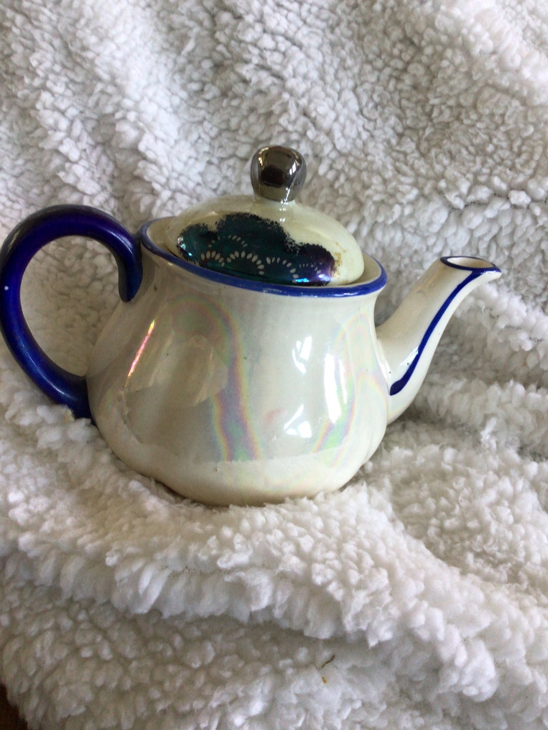 Vintage Porcelain Tea Kettle With Cobalt Blue Handle and Etsy