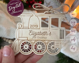 Train Ornament Laser Cut Files: Baby's First Christmas (SVG, AI, EPS)