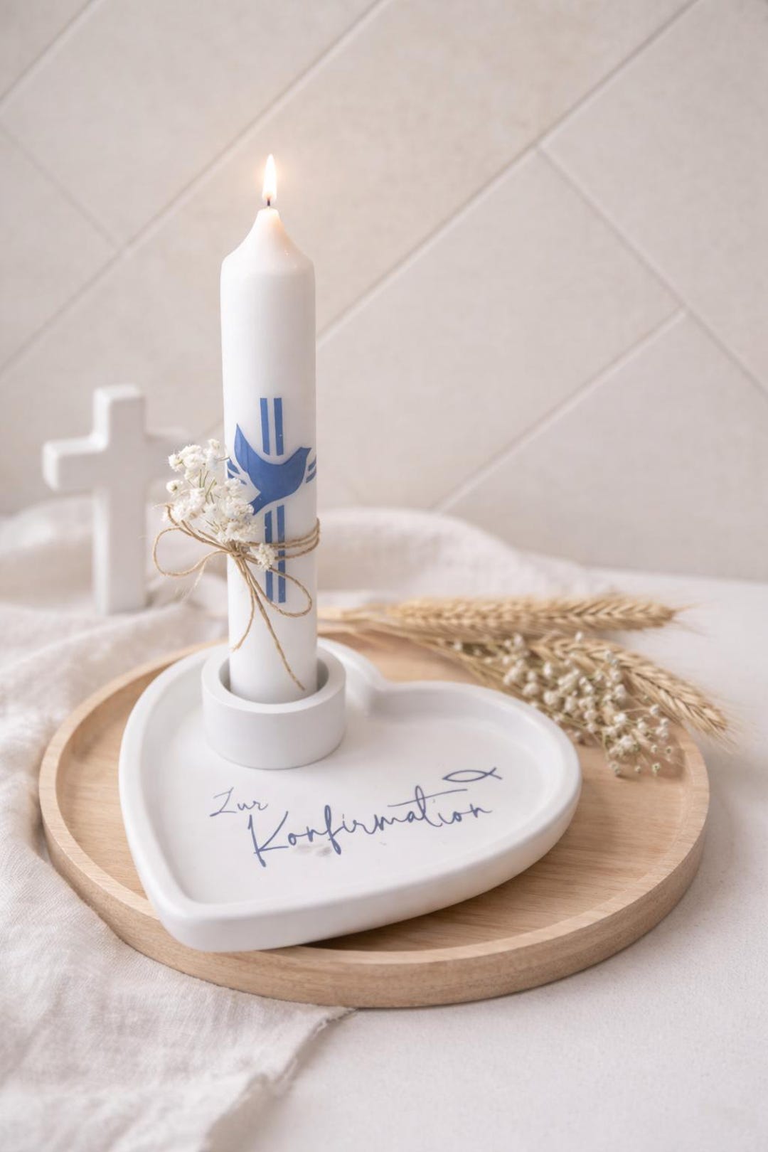 Kerze Taufe Kommunion Konfirmation personalisiert | Geschenk Patenkind | Minimalistische Taufkerze