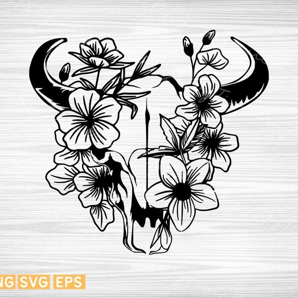 Cow Skull Floral SVG,western svg,Country SVG,Cow Skull svg,cut files ,Digital Download