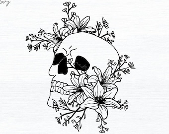 花の頭蓋骨 SVG: 花の頭蓋骨カットファイル (デジタルダウンロード)