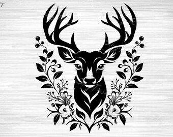 Reindeer with flower svg,Christmas Reindeer SVG,Reindeer Floral svg, Deer Flower, Christmas Animals svgcut files ,Digital Download