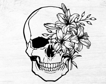 花の頭蓋骨 SVG: 花の頭蓋骨カットファイル (デジタルダウンロード)
