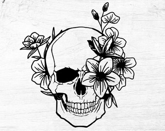 花の頭蓋骨 SVG: 花の頭蓋骨カットファイル (デジタルダウンロード)