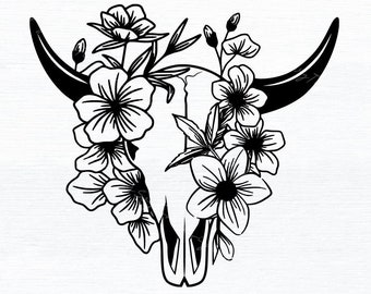 Cow Skull Floral SVG,Country SVG,Cow Skull svg,Cow Skull Flower svg,cut files,Digital Download