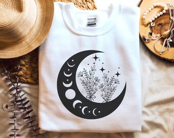 Floral moon svg,boho svg,Celestial Svg,Wildflowers svg,Moon phases svg, Magic Moon,cut files ,Digital Download