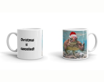 Funny Turtle Mug, Christmas turtle, turtle mug, turtle lover gift, funny grumpy turtle, turtle coffee mug