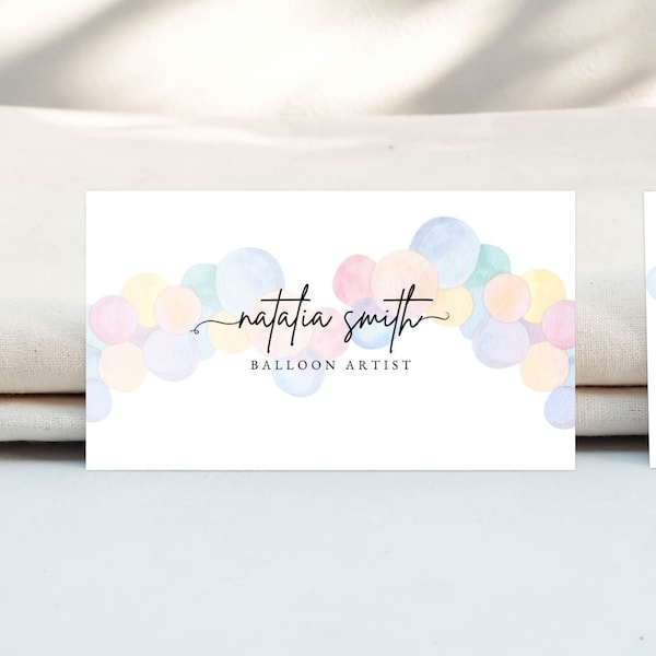 BALLOON ARTIST BUSINESS Cards, Editable Balloon Business Cards Template, Rainbow Balloon Arch Business Cards, Digital Balloon Business Card