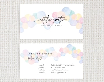 BALLOON ARTIST BUSINESS Cards, Editable Balloon Business Cards Template, Rainbow Balloon Arch Business Cards, Digital Balloon Business Card