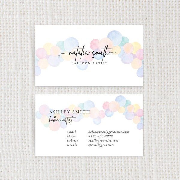 BALLOON ARTIST BUSINESS Cards, Editable Balloon Business Cards Template, Rainbow Balloon Arch Business Cards, Digital Balloon Business Card