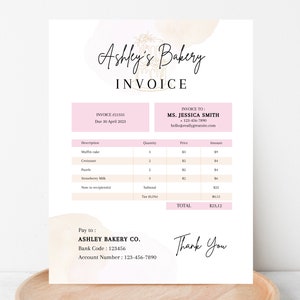 Bakery Invoice Template – Editable Canva Billing Form for Custom Cakes, Home Bakers, Cupcake Orders & Bakery Services | Instant Download
