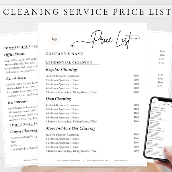 CLEANING SERVICE PRICE List, Cleaning Business Price List, Professional Cleaning Price Sheet, Cleaning Pricing Template, Cleaning Prices