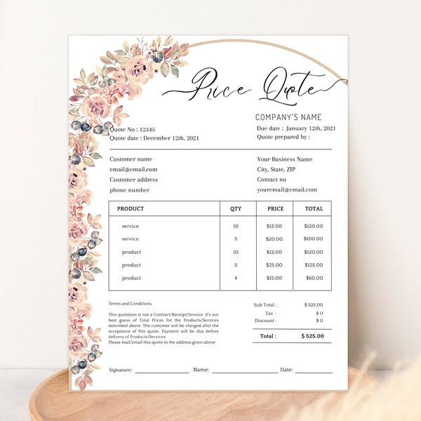 QUOTE TEMPLATE, Editable Price Quotation Sheet Canva Template, Price Offer Document for Small Business, Printable Price Estimate Template