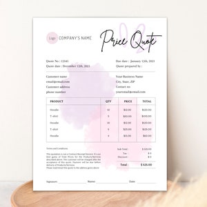 QUOTATION TEMPLATE, Editable Price Quote Sheet Canva Template, Price Offer Doc for Small Business, Printable Price Estimate Template