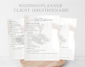 WEDDING QUESTIONNAIRE, Wedding Planner Questionnaire Template, Bride and Groom Questionnaire, New Client Questionnaire for Wedding Planner