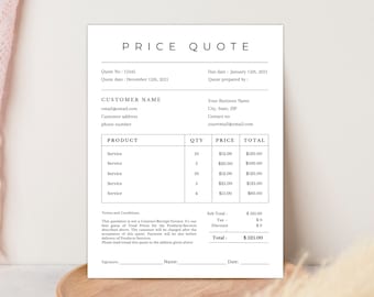 PRICE QUOTE TEMPLATE, Editable Quotation Sheet Canva Template, Price Offer Document for Small Business, Printable Price Estimate Template