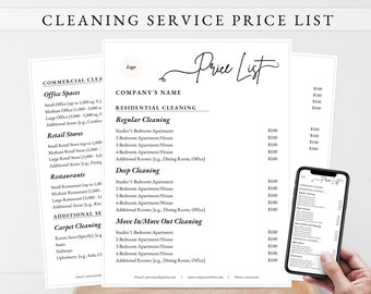 CLEANING SERVICE PRICE List, Cleaning Business Price List, Professional Cleaning Price Sheet, Cleaning Pricing Template, Cleaning Prices