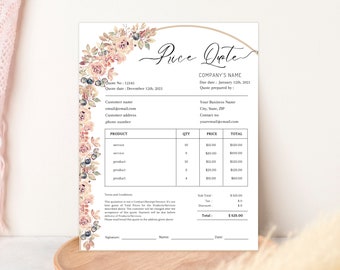 QUOTE TEMPLATE, Editable Price Quotation Sheet Canva Template, Price Offer Document for Small Business, Printable Price Estimate Template