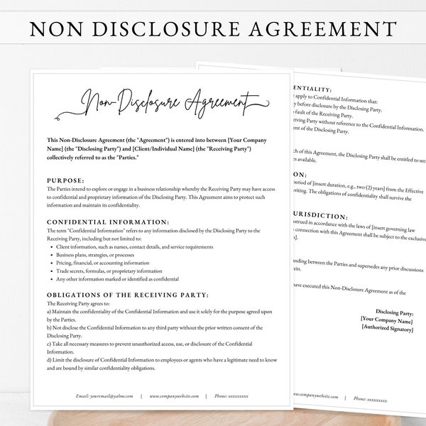 Non Disclosure Agreement, NDA Template, Editable Confidentiality Disclosure Form Canva Template, Printable NDA Form, NDA Contract