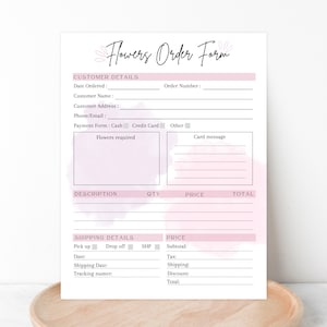 PRINTABLE FLORIST ORDER Form, Editable Flowers Order Form Template, Florist Business Order Sheet, Flowers Order Tracker Document